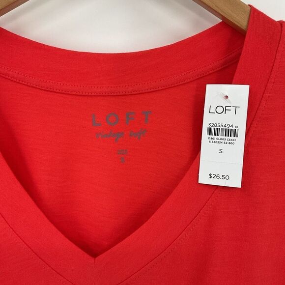 Loft Bundle Of 2 Everyday V-Neck Tee Coral Pink Stripe Women Small Very Soft - Picture 4 of 8